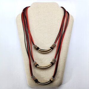 *Rare Find* Multi Strand- & Tiered Red, Black & Gold Tone Statement Necklace